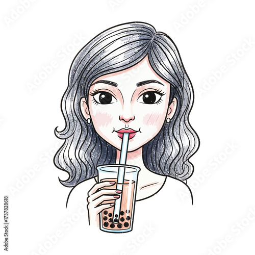 Woman Enjoying Bubble Tea