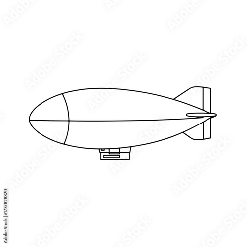 Airship vector illustration, classic blimp outline for aviation transport concept. Vintage dirigible graphic for travel and exploration themes. Retro airship design for historical projects.