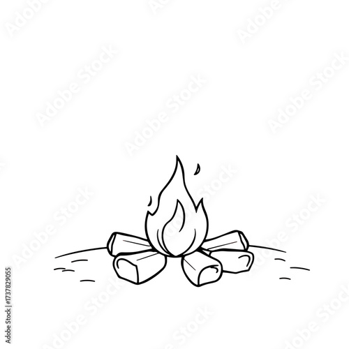 Campfire vector illustration with burning logs and flames, outdoor camping symbol for adventure and warmth. for branding, packaging, banner, poster, website header, and social media design use