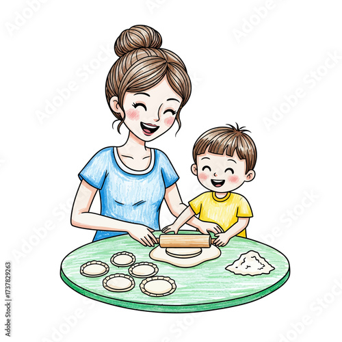 Mother and Son Baking Together