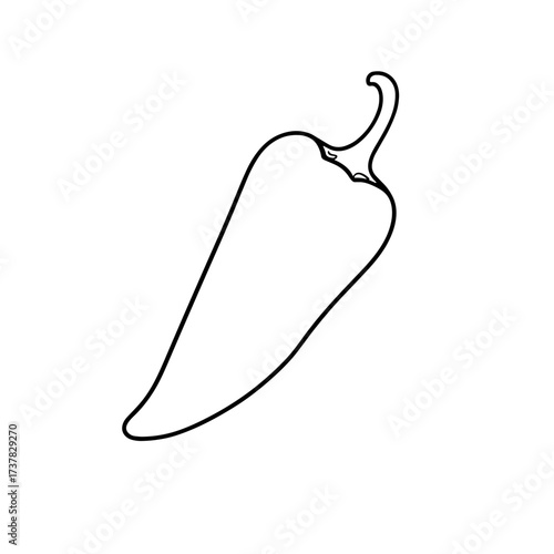 Clear chili pepper outline drawing on white background, featuring single spicy ingredient. This sharp chili pepper outline provides essential, clean lines, ideal for food illustration,