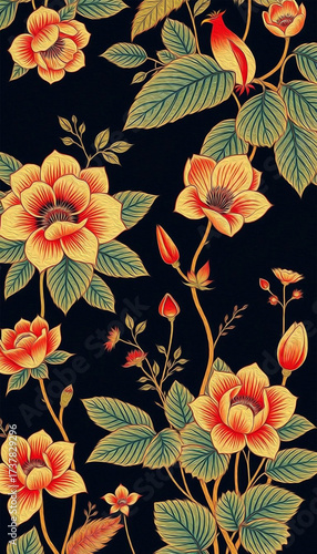 Botanical pattern. Oil painting. Pattern for printing on wall decorations, covers, leaflets, business cards