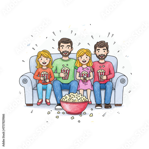 Happy Family Watching Movie Together