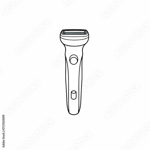 Minimalist drawing depicting an electric shaver on a white background, simple design with electric shaver showcasing its sleek and modern appearance.