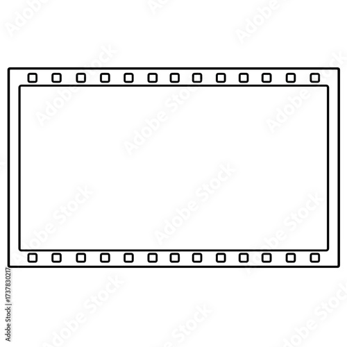 Cinematic frame shows clean border with rectangular shape, a minimalistic presentation. Rectangular cinema frame with sprocket holes is a classic look, creating classic image border.