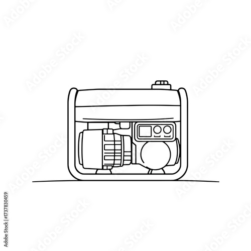 Portable generator depicted in clean line drawing, showing outline of electrical power generator. This is electrical power generator equipment often used for backup power.