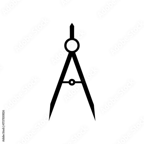 Illustration of a black drawing compass tool on transparent background silhouette