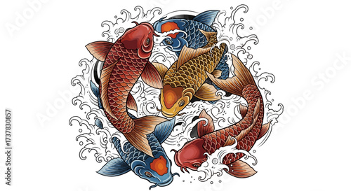 Harmony in motion artistic representation of colorful koi carps swimming in a circle