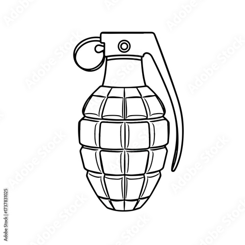 Isolated hand grenade for military purposes, explosive ordinance. Hand grenade with safety pin is essential gear for modern armed forces operations.