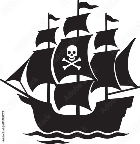 Pirate ship silhouette vector