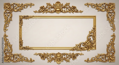 Ornate Gold Frame with Intricate Details on a White Background.