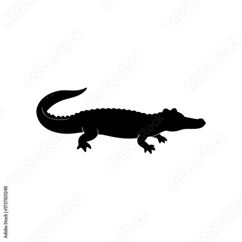 Silhouette of a walking alligator animal on transparent background
