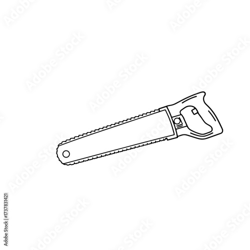 Hand saw isolated for woodwork projects, featuring clear lines of cutting tool. Hand saw illustration for carpentry and construction themes.