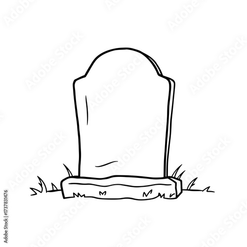 Blank tombstone in monochromatic outline is a memorial marker, depicted in minimalist, hand drawn style. Blank tombstone is perfect for any solemn, introspective work.