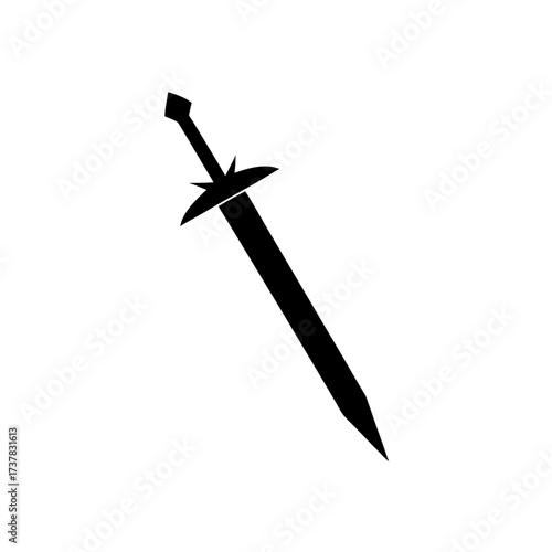 Black silhouette of a medieval sword art on transparent background