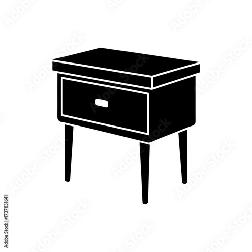 Illustration of a bedside table in black on transparent background silhouette