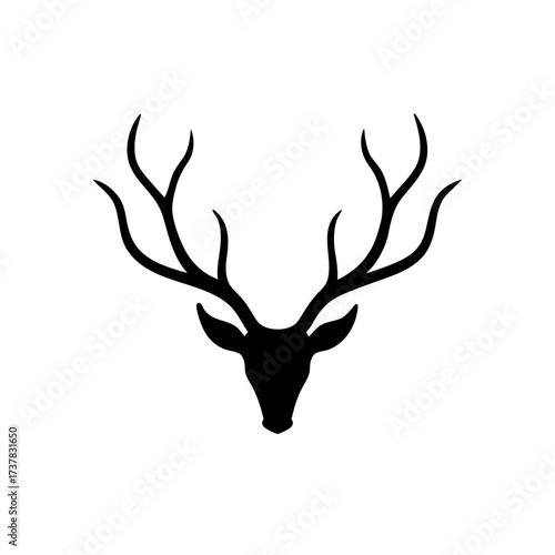 Silhouette of a deer head with antlers on transparent background
