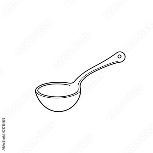 Simple kitchen utensil drawing showcasing kitchen utensil element, a ladle in a clean outline. Kitchen utensil element in monochrome style, kitchenware with minimalist line work,
