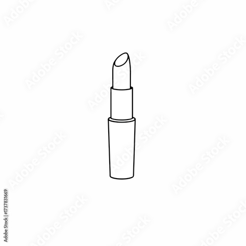 Outline drawing of lipstick against white backdrop. Elegant line art shows cosmetic lipstick, used for beauty and makeup needs. Consider this lipstick outline drawing for a fashion magazine,