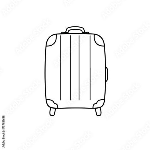 Suitcase outline represents travel, adventure, or vacation. Single suitcase stands alone in simple outline drawing style, perfect for illustrating journey and exploration.