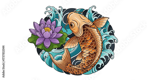 Graceful Koi with Lotus: A Symbol of Harmony and Perseverance in Japanese Art