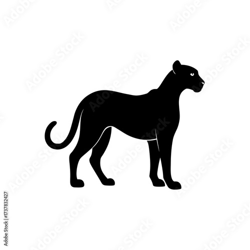 Silhouette of a black panther standing still on transparent background