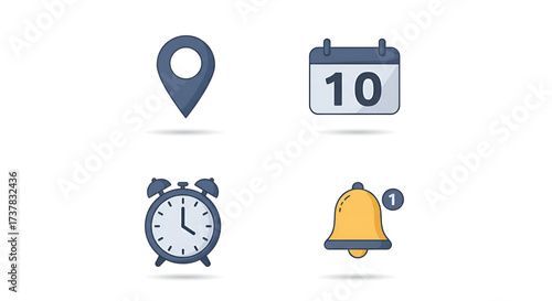 Vector illustration of location calendar clock and notification icons for apps