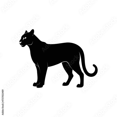 Silhouette of a black panther standing up on transparent background