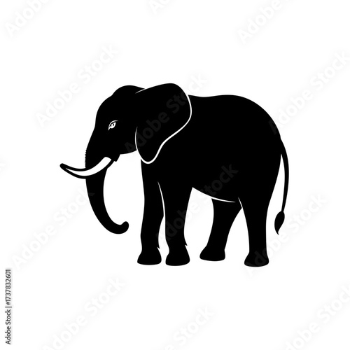 Silhouette of an elephant with tusks shown on transparent background