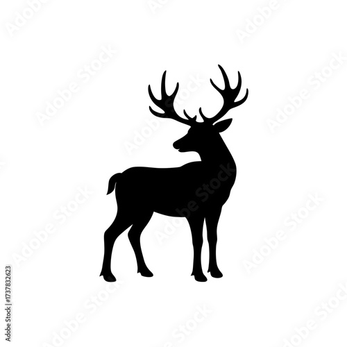 Silhouette of a standing deer with antlers on transparent background
