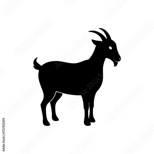 Silhouette of a standing goat in black on transparent background