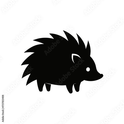 Silhouette of a spiky black hedgehog art on transparent background