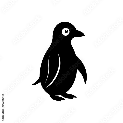 Silhouette of a penguin standing upright on transparent background