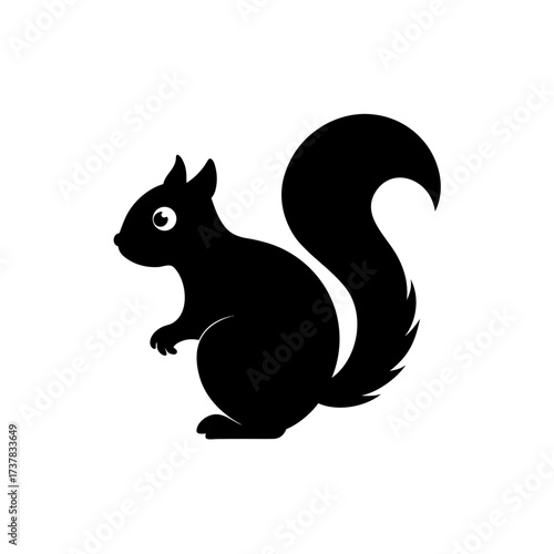 Silhouette of a squirrel with bushy tail on transparent background