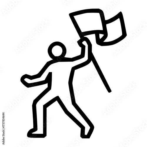 Empowered figure raising flag triumphantly, a symbol of victory, achievement, and leadership, perfect for conveying success and overcoming challenges