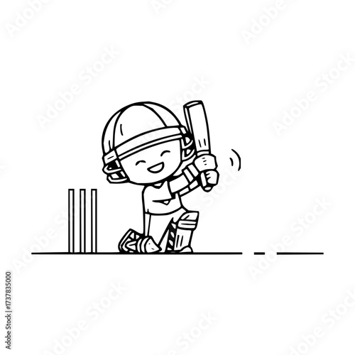 Cheerful cricketer poised to strike, ready for action, an energetic sports illustration perfect for children's books, games, and active lifestyle designs