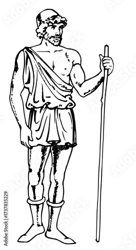 Stoic ancient Greek man with staff and laurel wreath, embodying strength and wisdom, perfect for historical, educational, or mythical designs