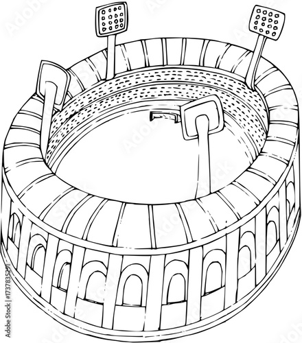 Spectacular stadium outline with floodlights ready for the big game, a classic venue for sporting events or concerts, ready to be filled with cheering fans