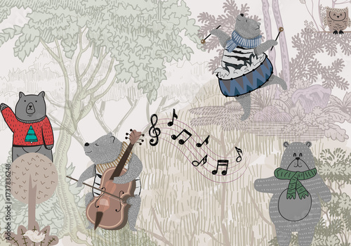 Wallpaper Mural Dancing singing bear design  Torontodigital.ca