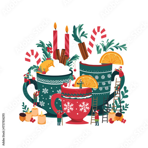 Festive Winter Drinks with Christmas Decorations Illustration