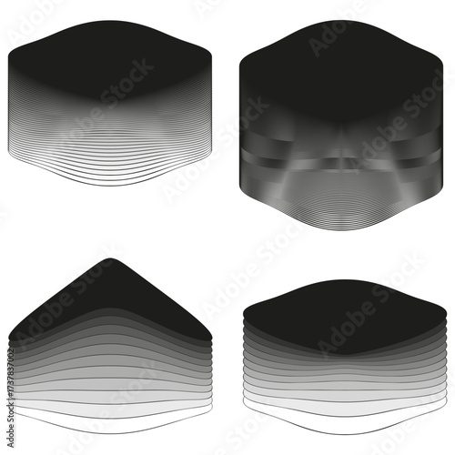 Abstract wave shapes. Layered circular forms. Dynamic striped Vector. Liquid motion illustration.