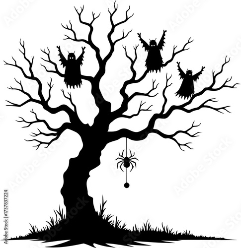 Spooky Gallows Tree in a Haunted Cemetery Vector Bundle