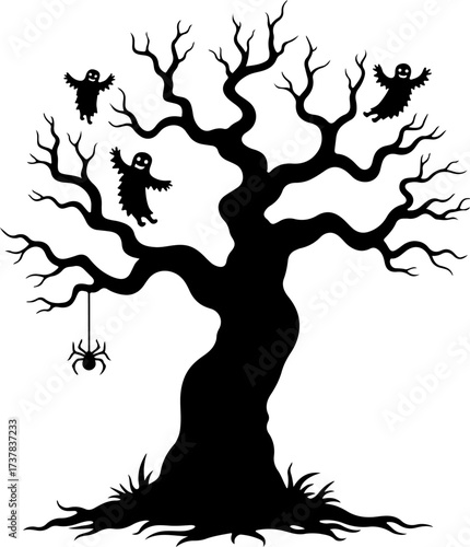 Spooky Gallows Tree in a Haunted Cemetery Vector Bundle