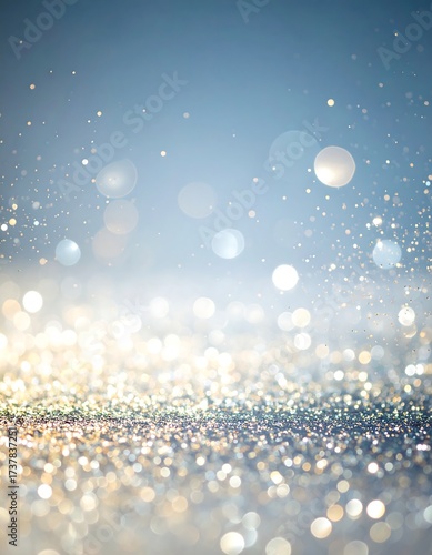 Sparkling Gold and Silver Glitter with Blue Bokeh