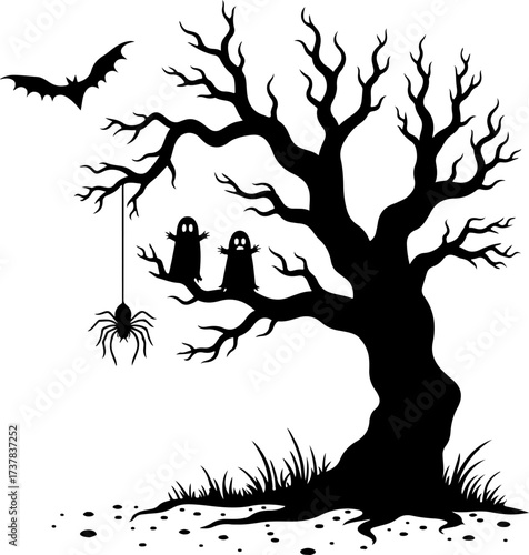 Spooky Gallows Tree in a Haunted Cemetery Vector Bundle