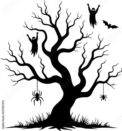 Spooky Gallows Tree in a Haunted Cemetery Vector Bundle