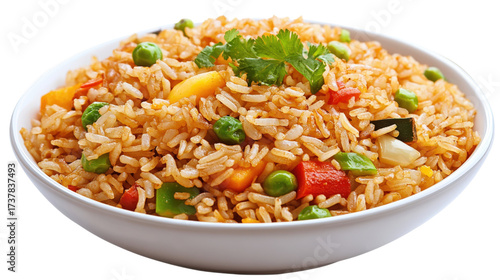 Fried rice with vegetables in bowl isolated on a transparent background