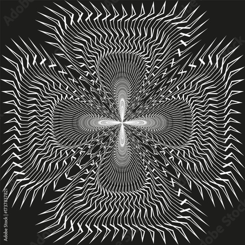 Optical spiral pattern. Abstract motion design. Symmetrical Vector lines. Psychedelic ripple art.