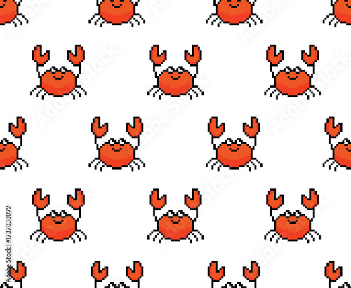pixel crab  lobster Seamless Pattern vector beach crab background pixel art for 8 bit game