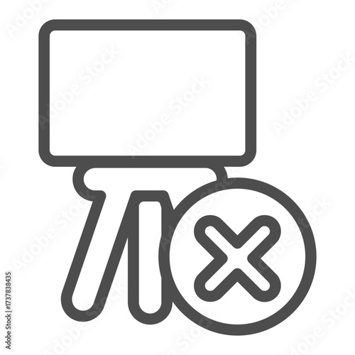 Easel ban line icon, presentation concept. Vector graphics. Board with close button, forbidden item sign on white background, outline style icon for mobile or web design.